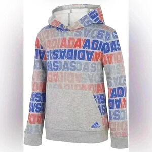 Adidas Boy's Fade Print Pullover Hoodie X-Large 18-20 Grey Heather Blue
